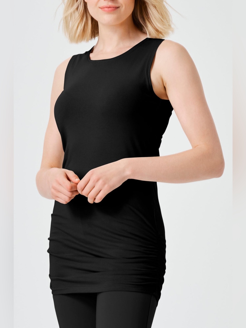 PLANET Cotton Lycra Ruche Tank in Black size 1